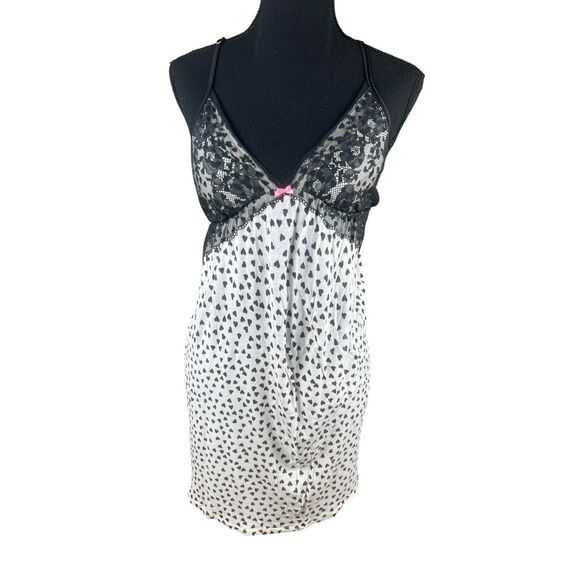 Victoria secrets Medium black lace hearts cotton sleep dress pajamas - Picture 1 of 6